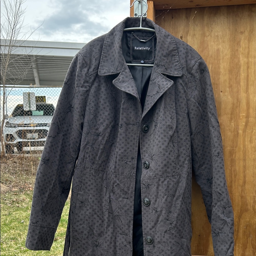 Relativity Men's Charcoal Patterned Trench Coat
